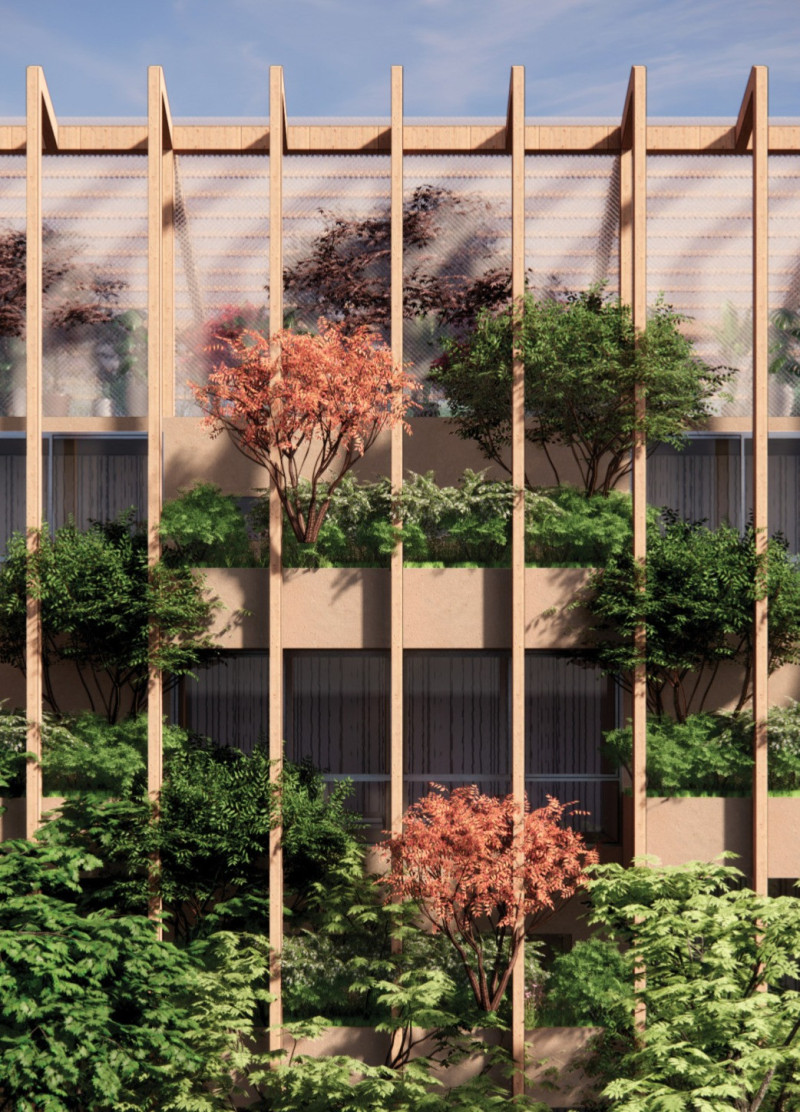 Vertical Gardens and Perforated Metal Enclosures Enhancing Senior Living Spaces