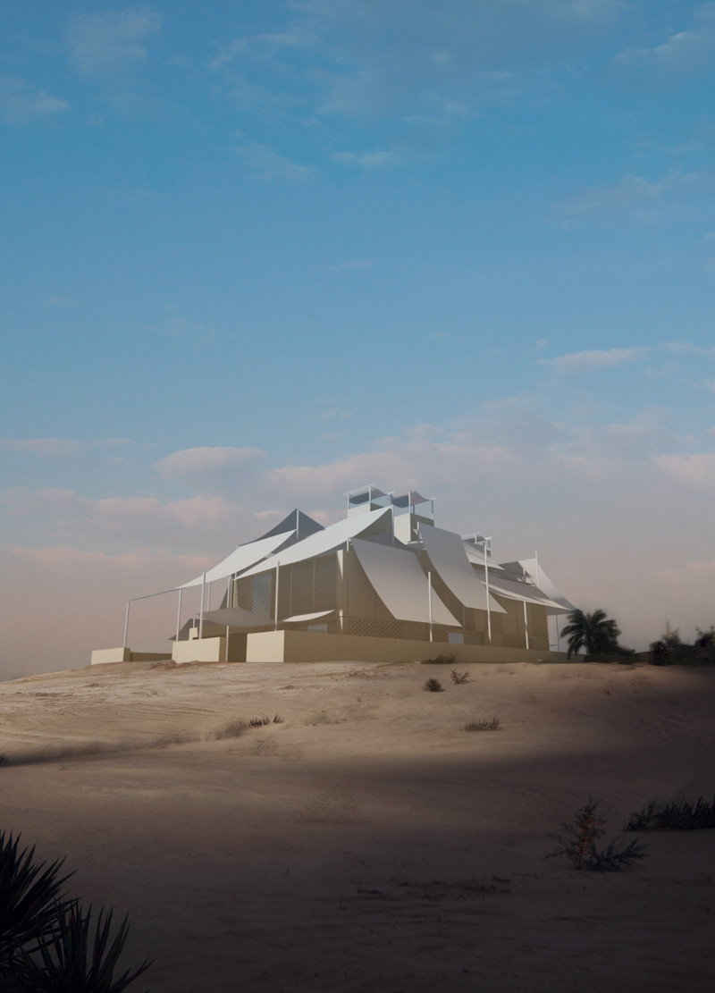Membrane Facade with Wind Towers Enhances Climate Adaptation in Sustainable Desert Residence