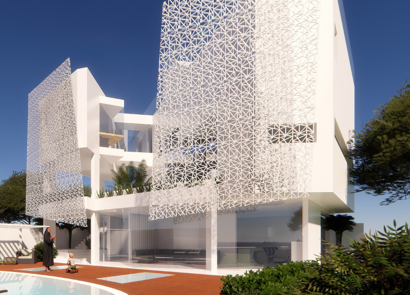 Aluminum Lattice Work and Rooftop Gardens Enhance Sustainable Living in Modern Residential Design