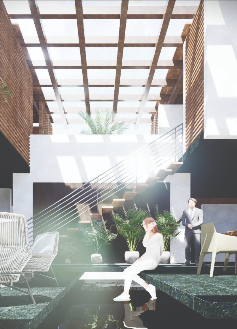 Natural Insulation from Date Palm Wood and Biophilic Elements in a Modern Residential Oasis