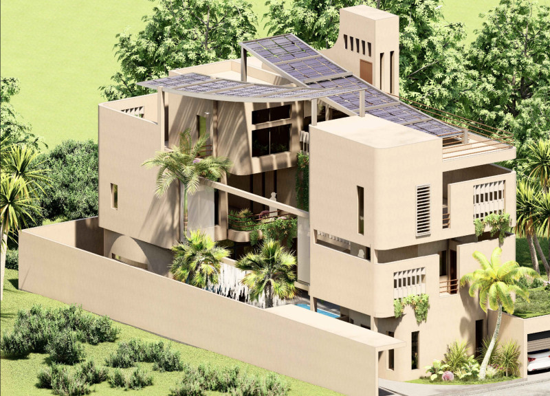 Earth Block Walls Integrated with Natural Ventilation and Central Courtyard for Family Living