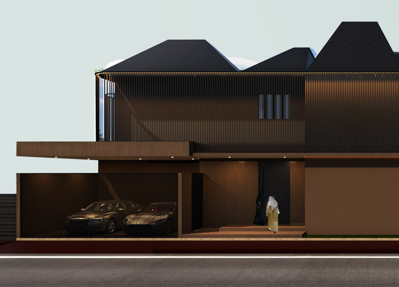Funnel-Shaped Roof Design Utilizing Sunsile Solar Tiles and HPL Accents in a Sustainable Residential Framework