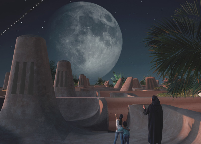 Mycelium Insulation and Local Clay Walls Forming Connected Family Habitats in the Desert