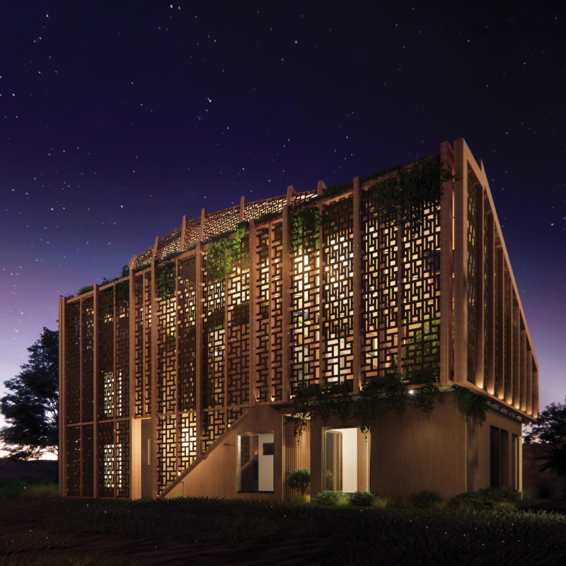 Charred Wooden Shingles and Cross-Laminated Timber Create Sustainable Living Spaces in Arid Environments