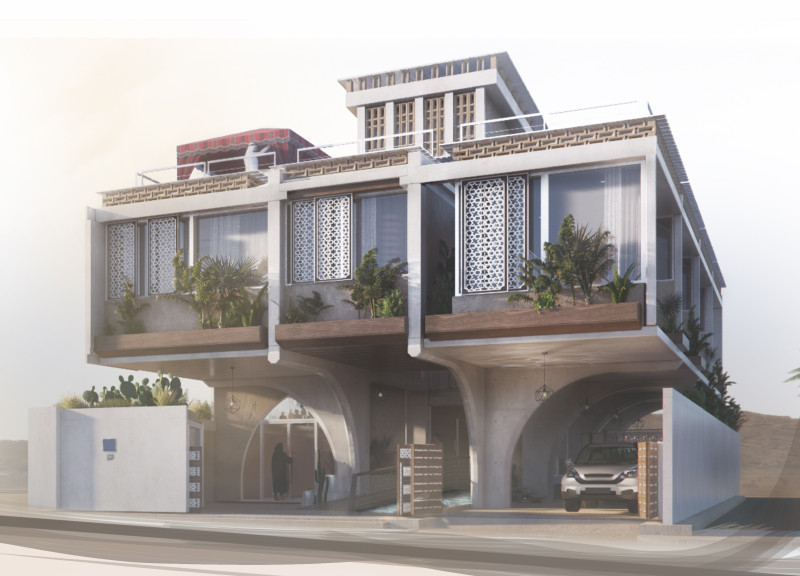 Perforated Facade and Bio-Cement Structure in a Sustainable Desert Residence