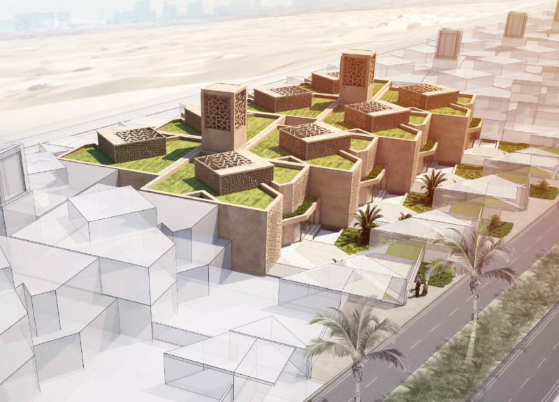 Rammed Earth Walls and Ventilating Windcatchers Enhance Community Living Space