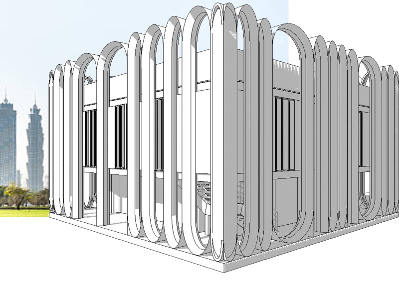 Curved Façade with Solar Panels and Reinforced Concrete in Eco-Friendly Family Home