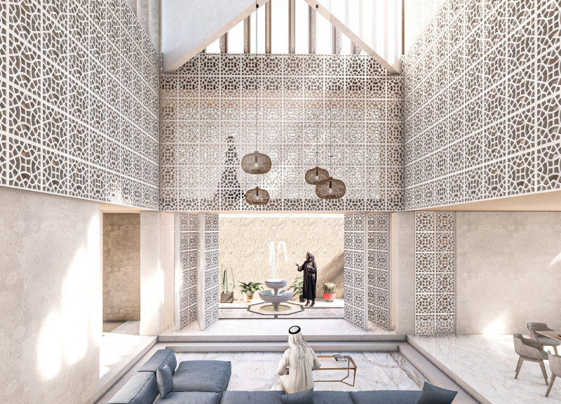 Wind Tower Integration with Precast Concrete and Natural Materials in a Sensory-Focused Residence