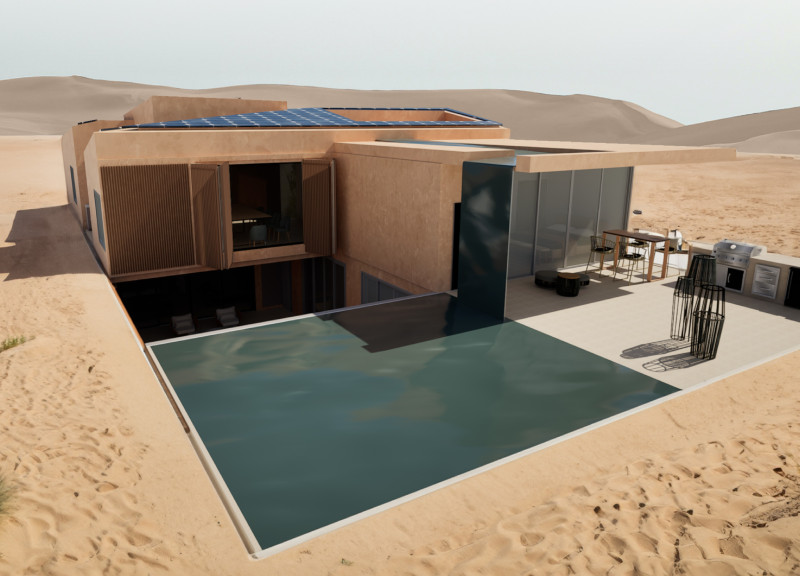 Subterranean Living with Rammed Earth and Polycarbonate Features in a Sustainable Urban Oasis