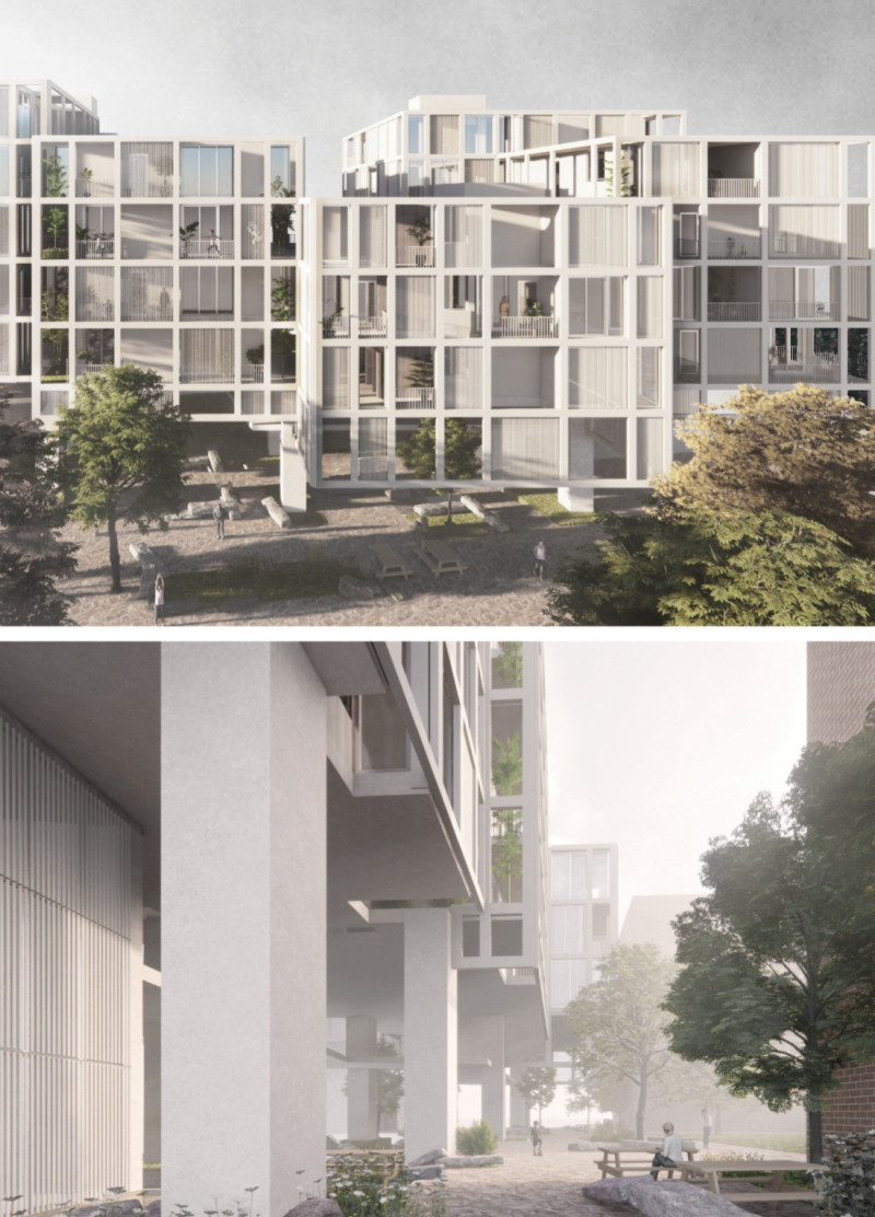 Charred Wooden Shingles and Glass Facades in a Community-Centric Urban Housing Model