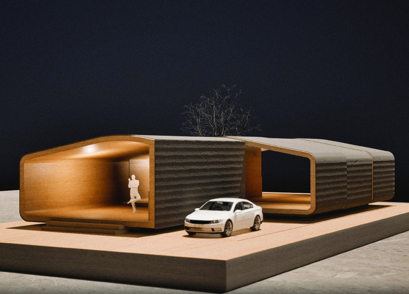 Modular Living Spaces Using Galvanized Steel Panels and Glulam Beams for Flexible Community Housing