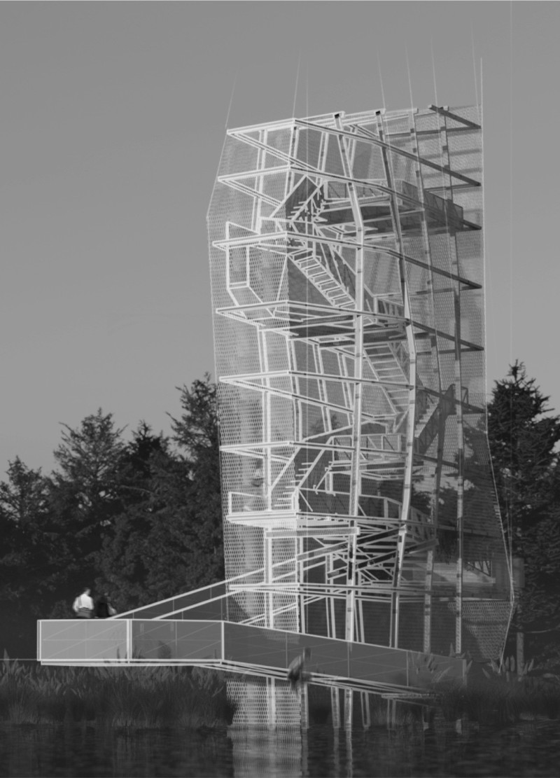 Dynamic Welded Mesh Structure with Polished Concrete Foundations Serving as a Community Observation Point