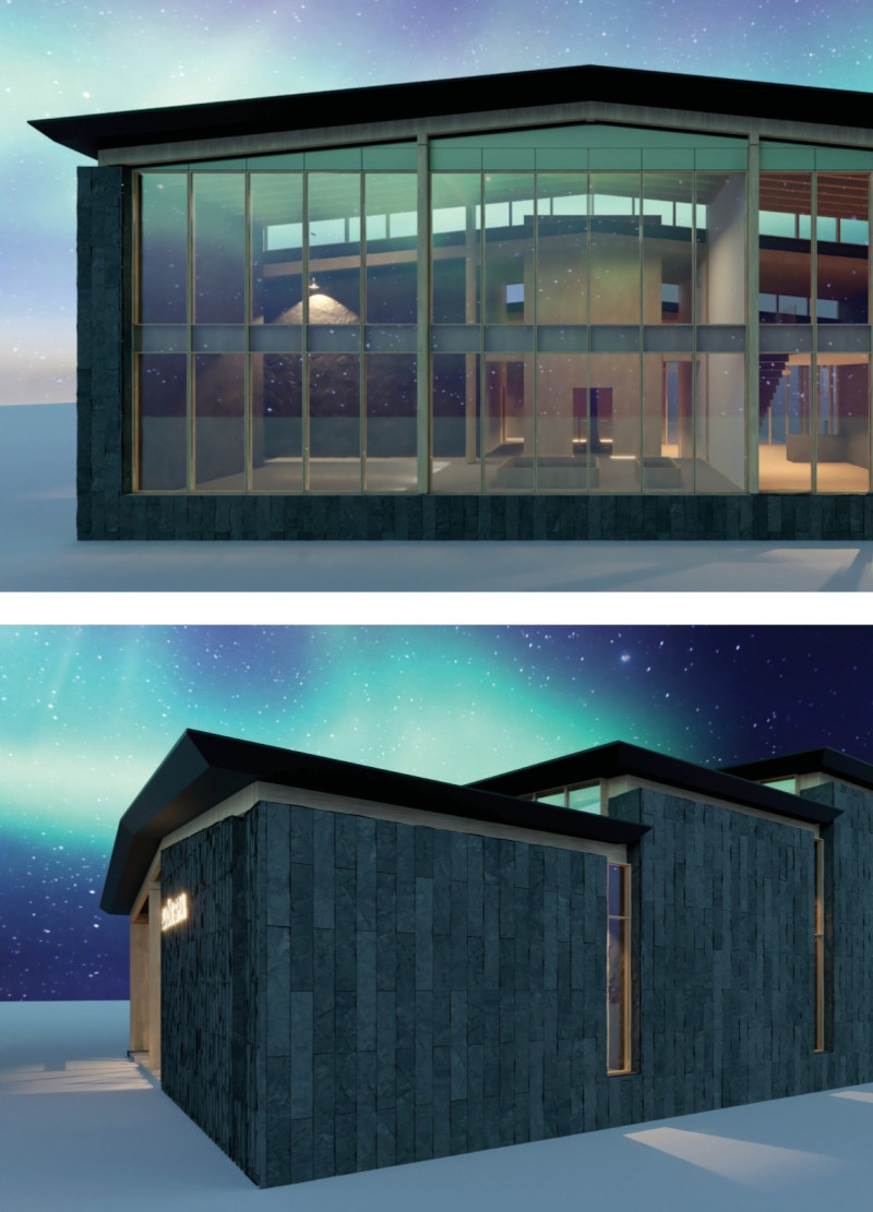 Basalt Facade and Geothermal Features in an Icelandic Wellness Retreat