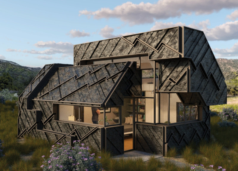 Cross-Laminated Timber Structure Emphasizing Charred Wooden Shingles for Compact Living