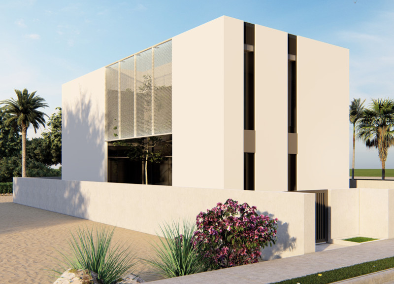 Metal Screens and Courtyard Integration in Sustainable Concrete Family Living