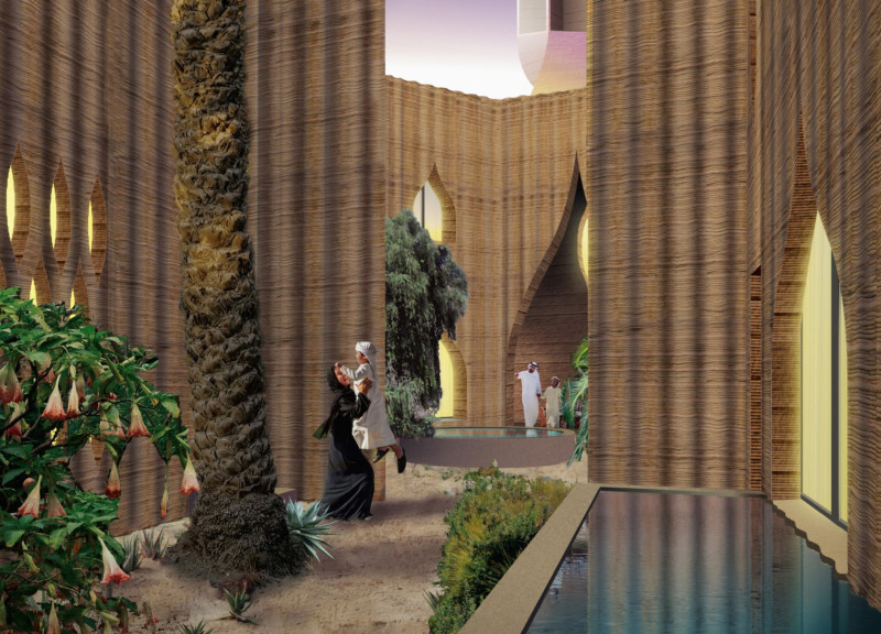 Charred Timber Cladding and Natural Cooling Strategies in a Sustainable Desert Residence