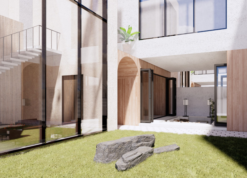 Lattice Screens and Exposed Concrete Create Comfortable Shaded Living Spaces in a Dynamic Urban Environment