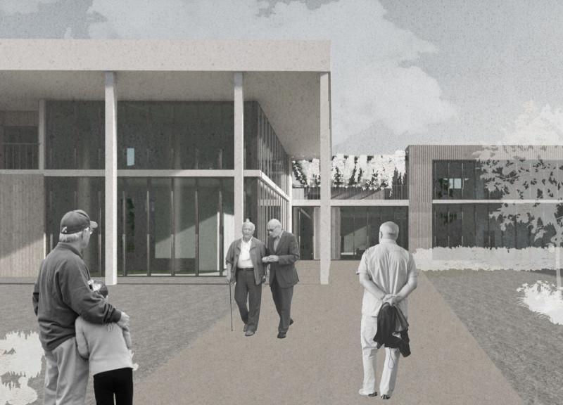 Charred Wooden Shingles and Cross-Laminated Timber Panels in a Community-Centric Senior Living Facility