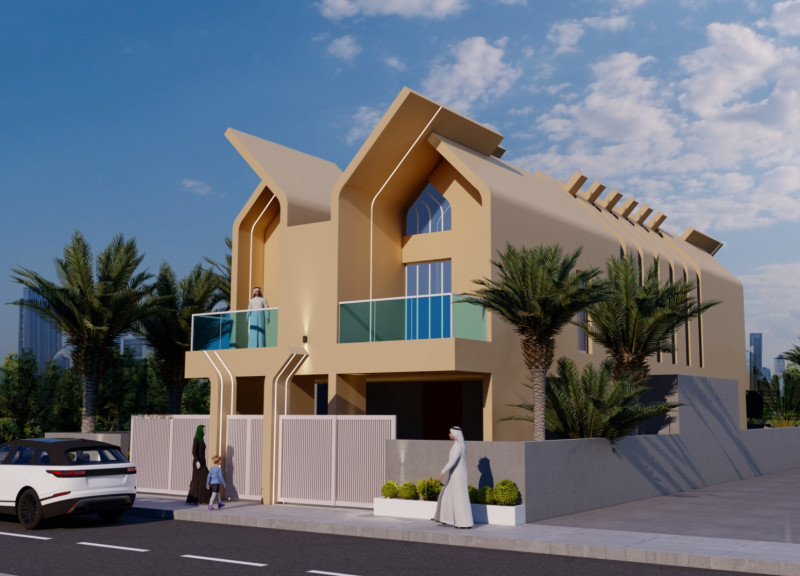 Timber-Clad Residence with Double-Curved Roof and Landscaped Gathering Spaces