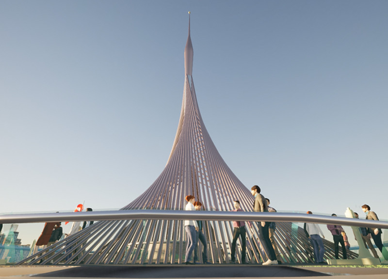 Spiraling Glass Facade with Integrated Green Terraces and Rainwater Harvesting Features