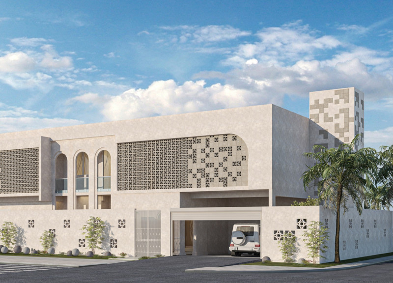 Rammed Earth and Granite Mashrabiya Create Harmonious Family Residence in Dubai