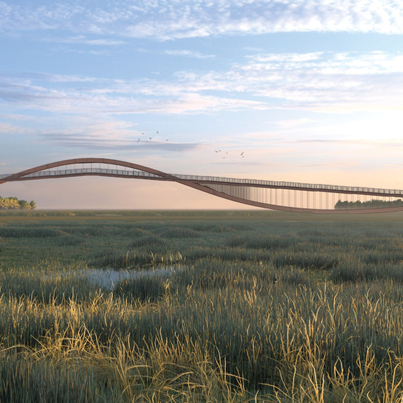 Corten Steel Bridge Weaving Through Wetland Ecology in South Dakota