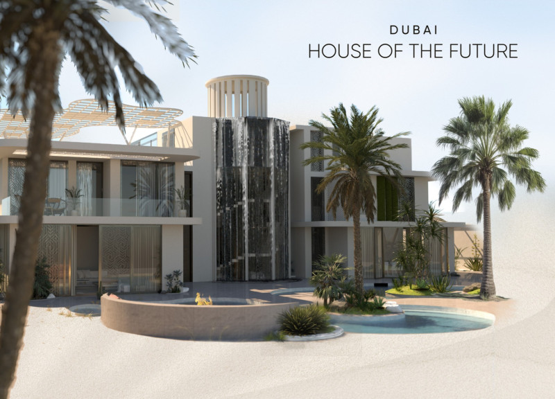 Wind Tower Design Featuring Electrochromic Glass and Coral Stone in a Sustainable Residential Setting