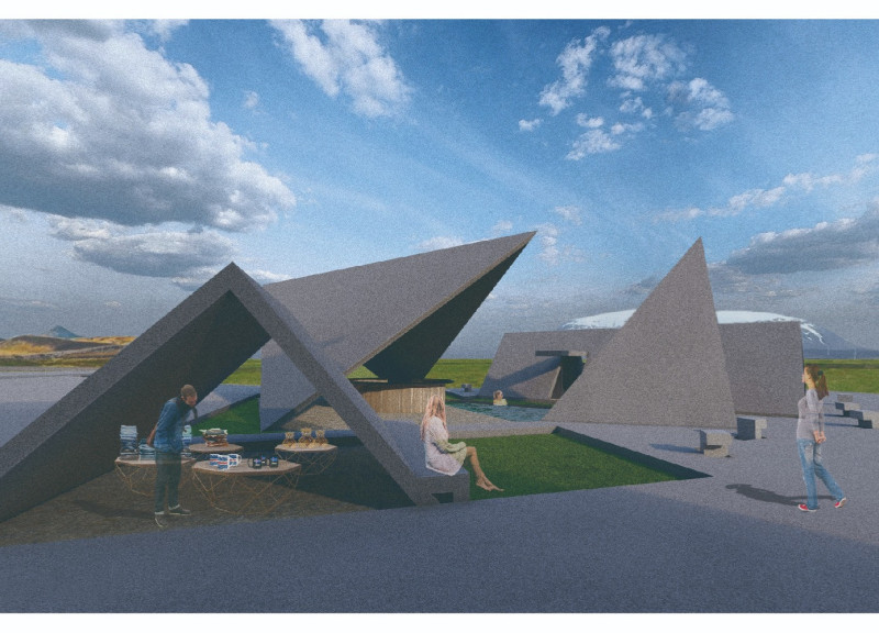 Exposed Concrete and Andesite Spa Blending with Icelandic Landscape for Community Relaxation