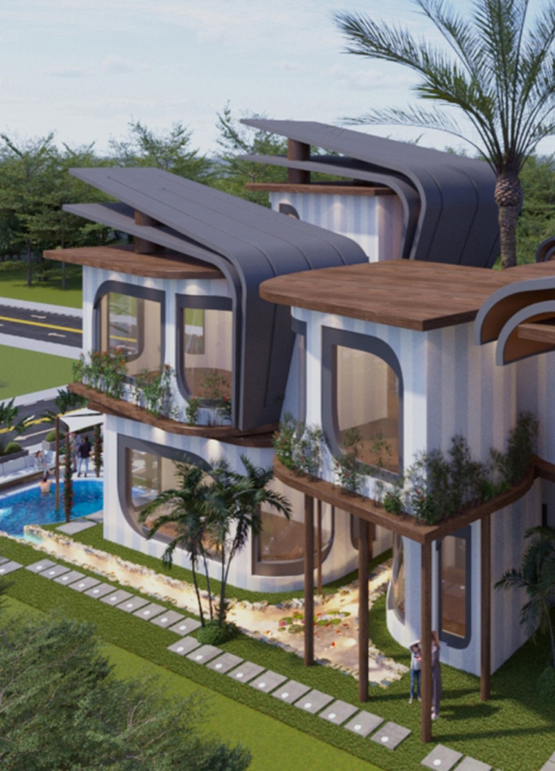 Dynamic Facade with Smart Bricks and Charred Wooden Shingles in a Sustainable Residential Design