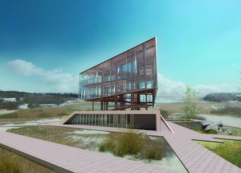 Elevated Viewing Platforms Crafted from Charred Wood and Concrete Base Embracing Nature's Horizon