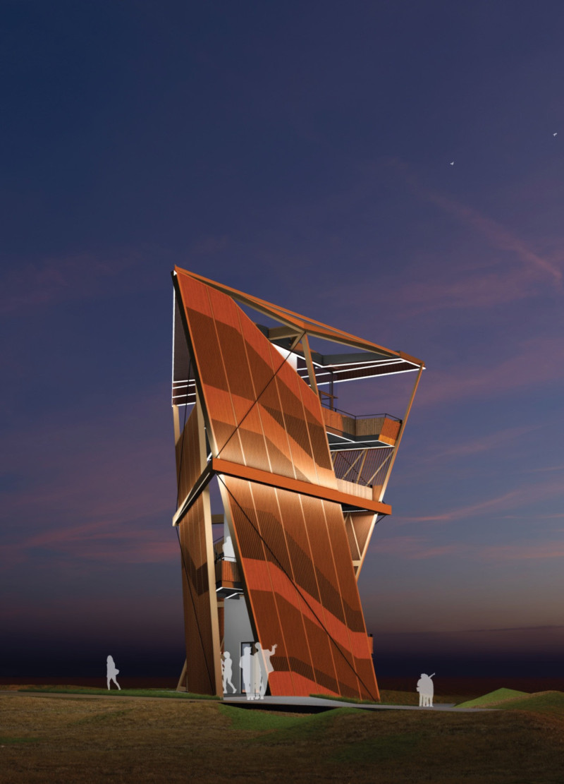 Twisting Helix Form Constructed with Slatted Timber Panels for Community Engagement