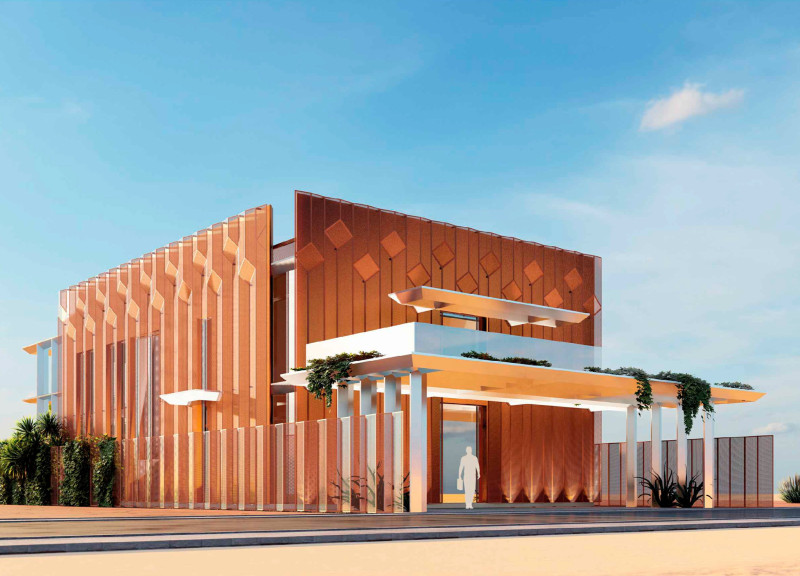 Terracotta Cladding and Geometric Form Defining a Sustainable Residential Space