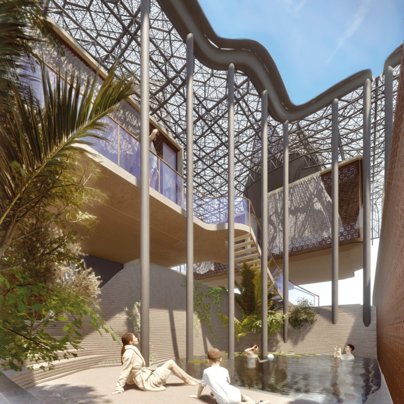 Wind Catchers and Recycled Materials in a Modular Habitat Designed for Desert Environments