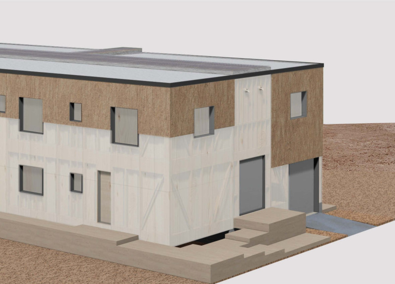 Hydrophobic Wood Cladding and Photovoltaic Integration in a Community-Centric Housing Block
