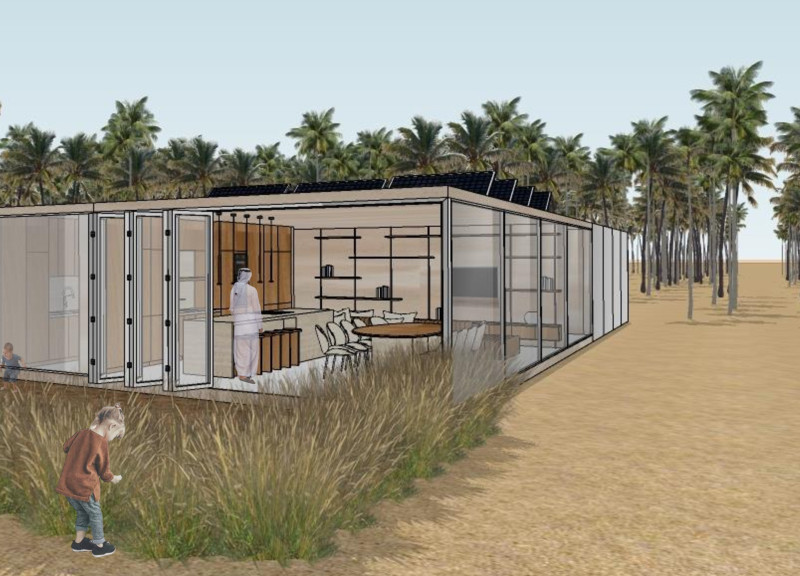 Rammed Earth Walls and Mirrored Facades Enhancing Desert Living in Abu Dhabi Villa