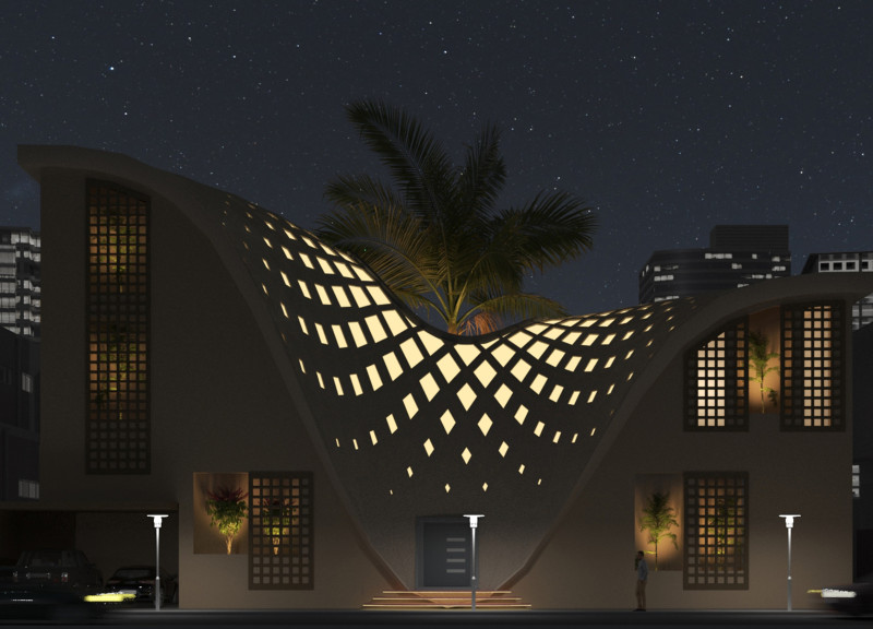 Windcatcher Roofs and Organic Facades Utilizing Thatch and Metal Mesh in Residential Design