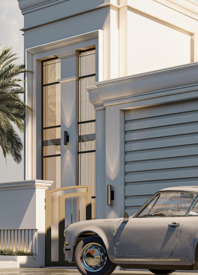 Limestone Facades with Jaali Screens in a Desert Villa Design