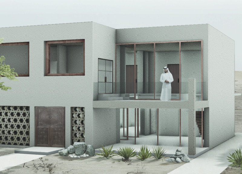 Sliding Screens and Limestone Cladding in a Family Home Emphasizing Outdoor Living