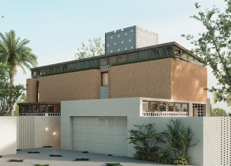 Breeze Blocks and Adobe Walls Shaping Sustainable Living in a Flexible Home