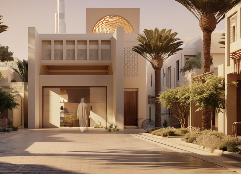 Desert Sand Structure Featuring Wind Tower and Indoor Garden for Enhanced Ventilation