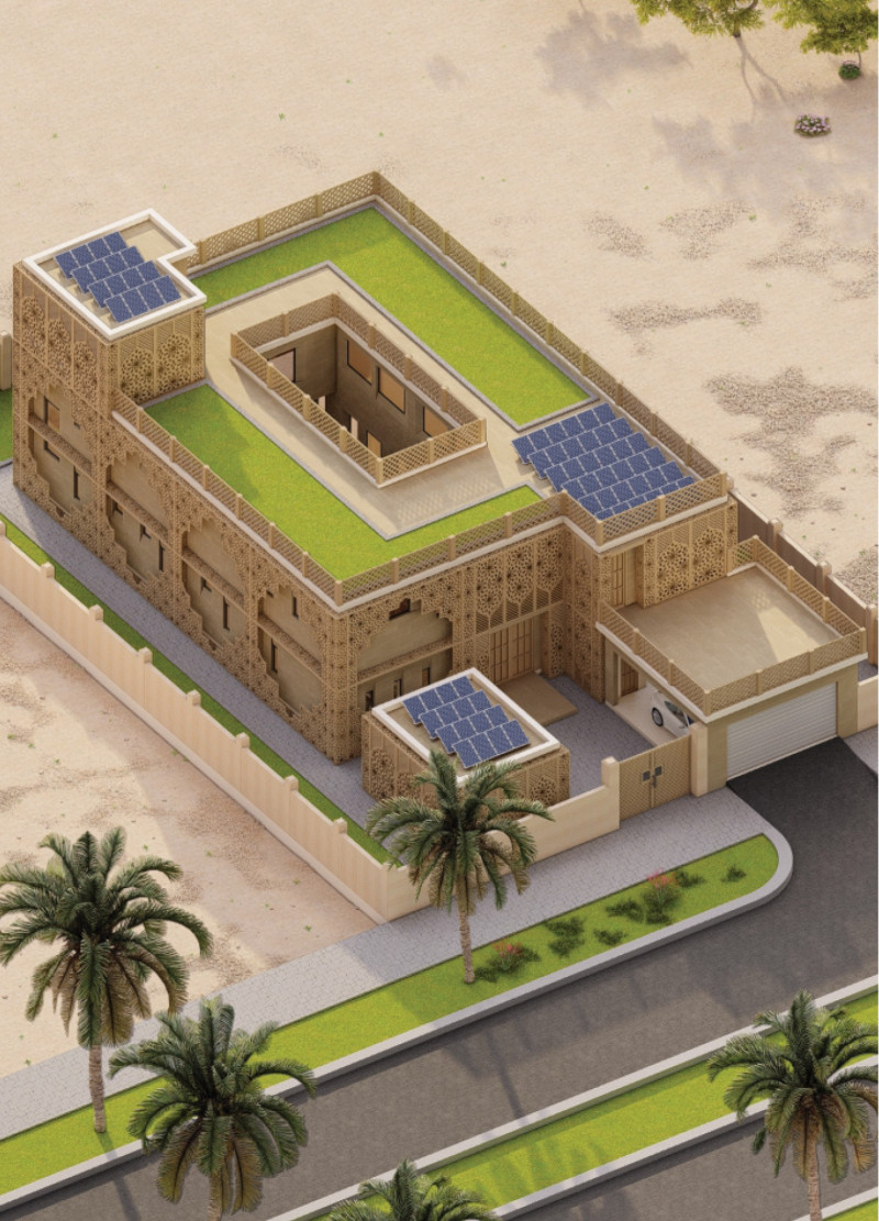 Geometric Mashrabiya Screens and Sustainable Stonework in a Contemporary Villa Design