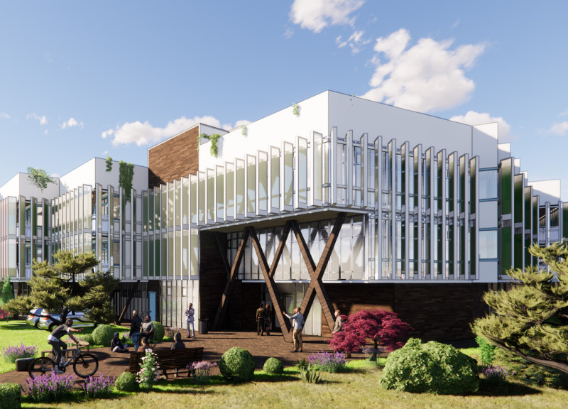 Bio-Algae Facade and Glulam Structure Defining a Sustainable Retirement Community