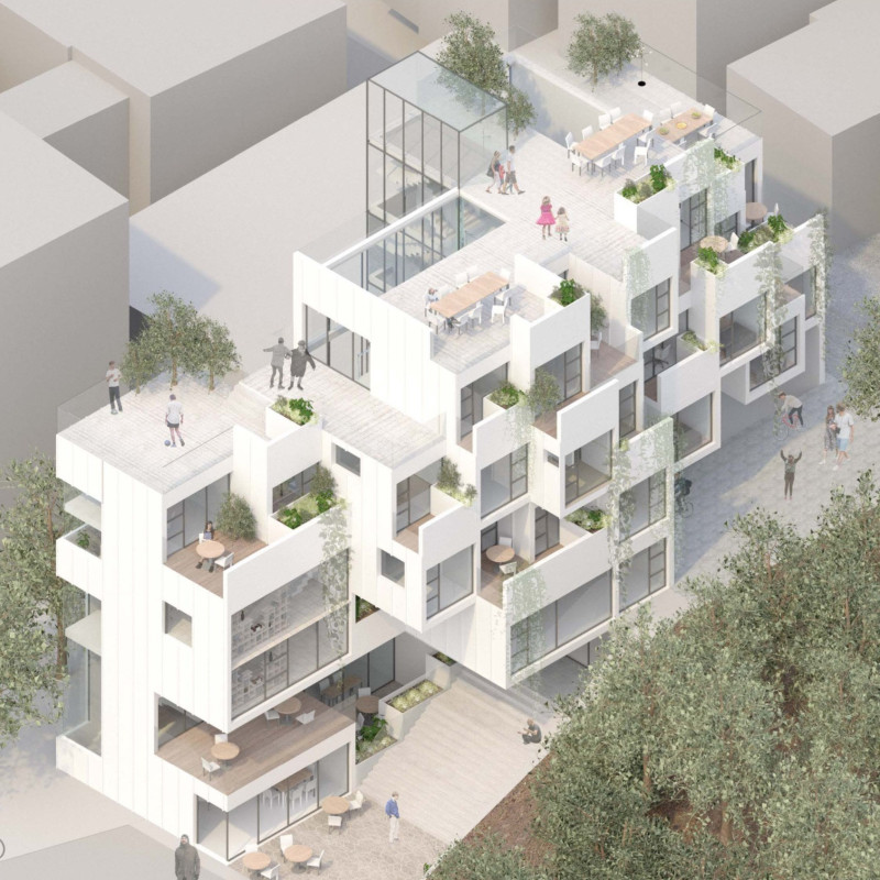 Charred Wooden Shingles and Concrete Integration in a Multigenerational Living Environment