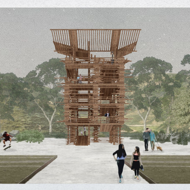 Adjustable Roof and Timber Battens Define a Multi-Level Observation Space