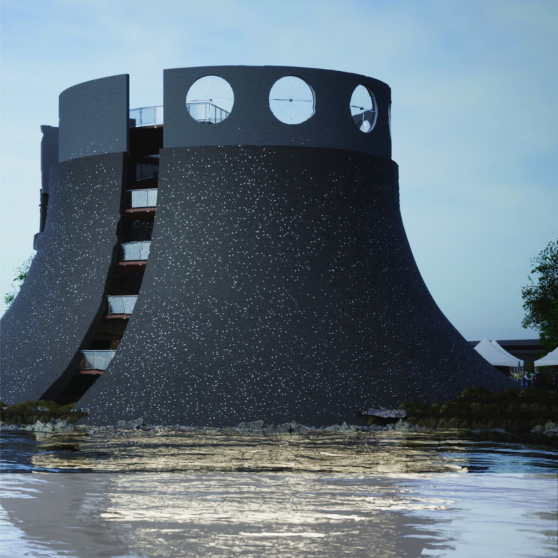 Curvilinear Forms of Fiber-Reinforced Concrete Harmonize with Locally Sourced Wood in a Community-Centric Hub