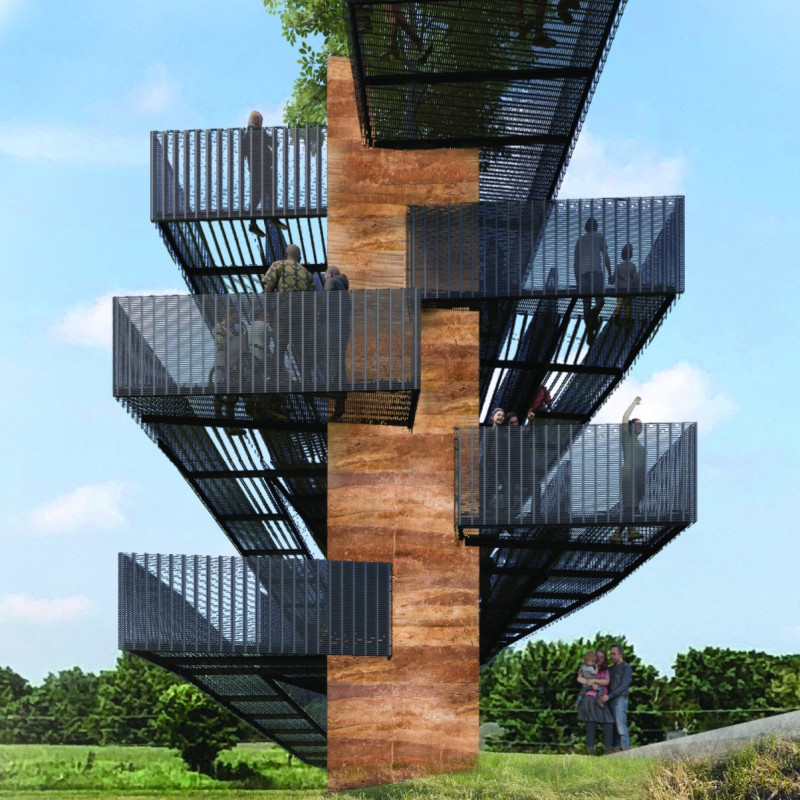 Rammed Earth Structures with Tiered Platforms Dedicated to Community Exploration