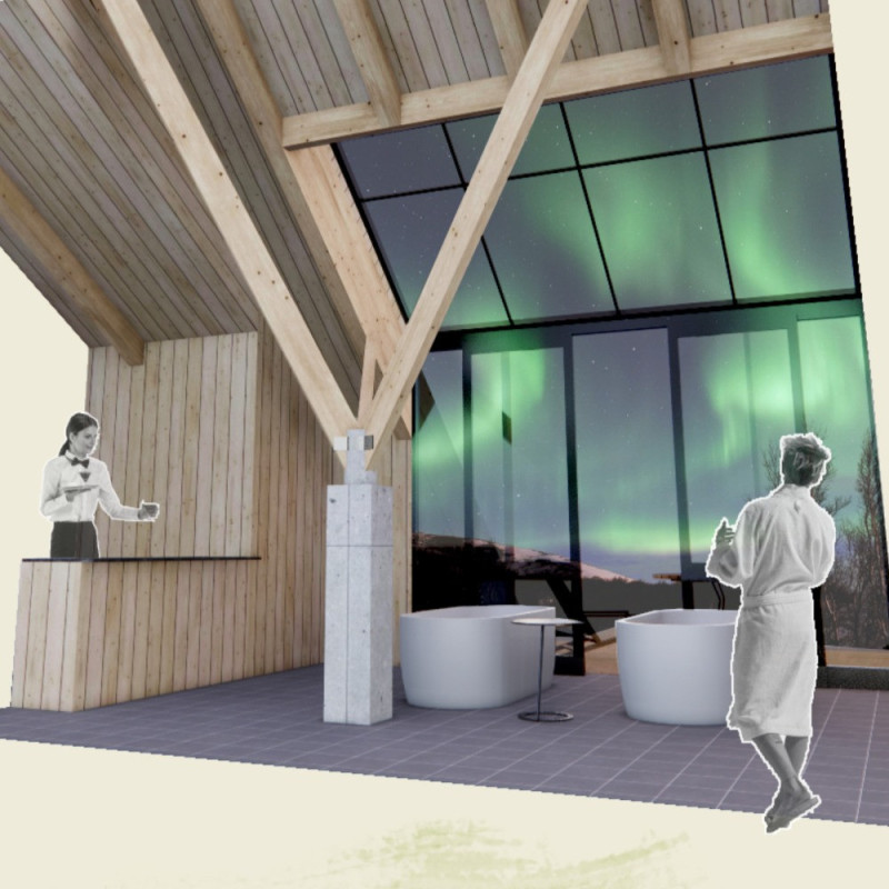 Charred Wood Cladding and Green Roofs Enveloping Community Spaces in Geothermal Landscape