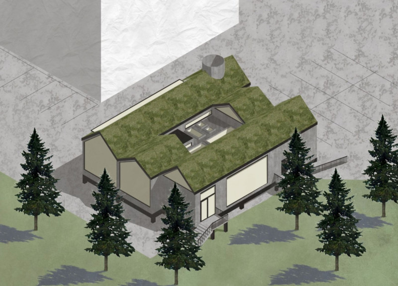 Turf Roof Structure with Barley Insulation Offering Thermal Comfort and Lakeside Wellness Retreat