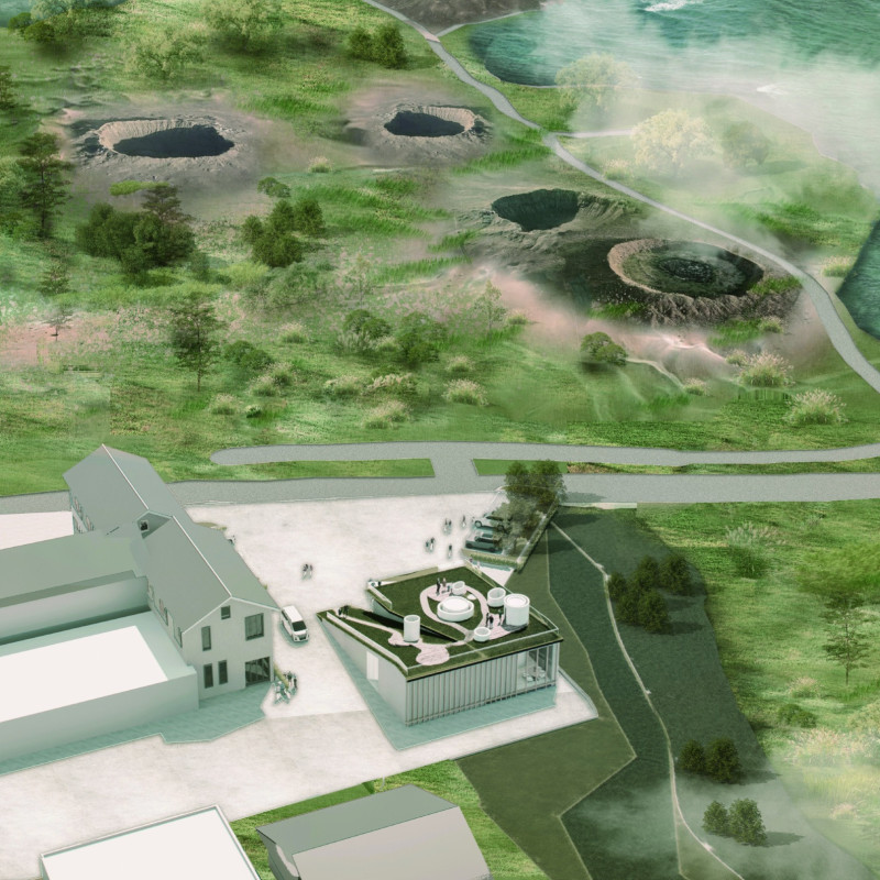 Volcanic Landscape Retreat Featuring Green Roofs and Curvilinear Forms Integrating Geothermal Elements