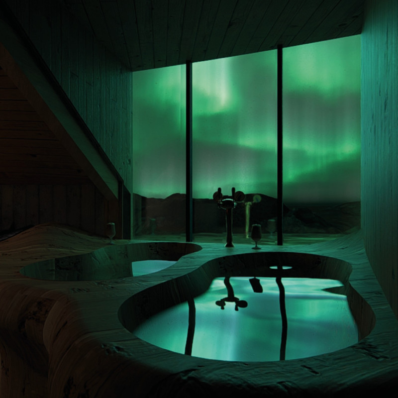 Natural Wood Brown and Expansive Glass Facades Coalesce in a Sustainable Brewery and Spa Structure